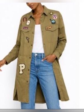 Zara Olive Green Patchwork Long Shirt Jacket